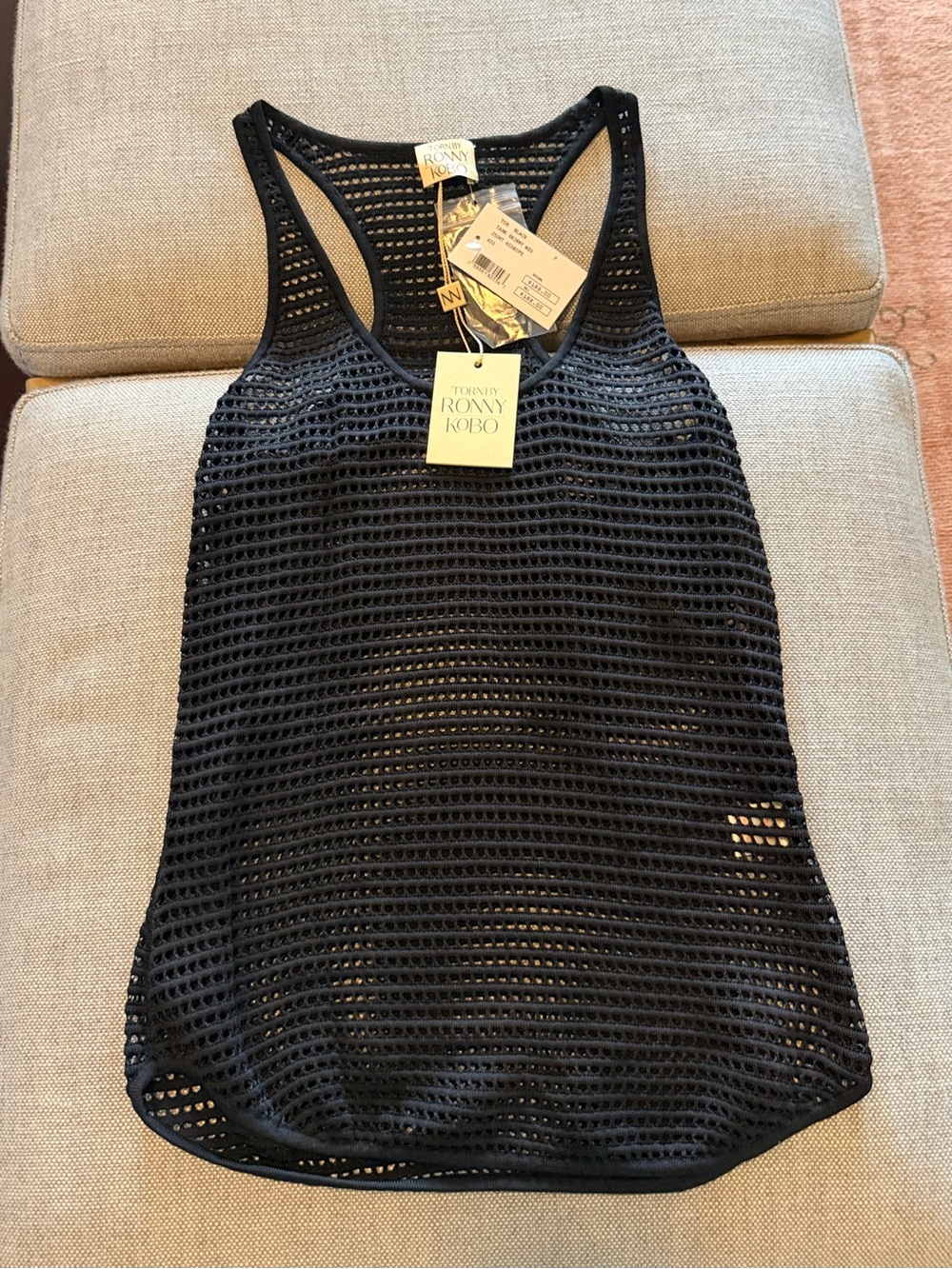 Torn by Ronny Kobo Black Open-Knit Racerback Tank